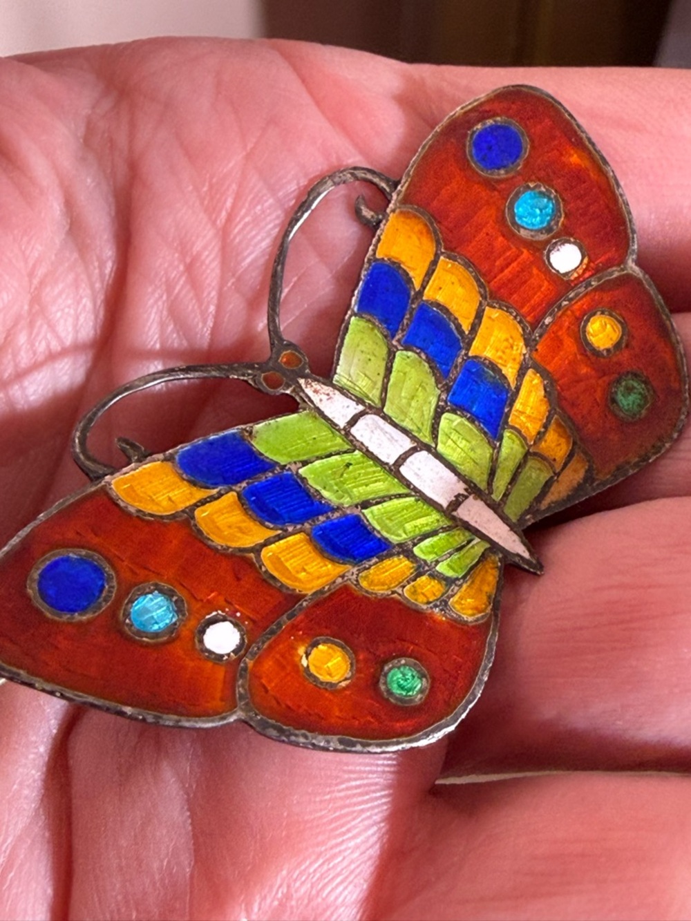 Vintage Aksel Holmsen Sterling silver rainbow Guilloche enamel butterfly Brooch
